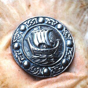 Sterling Silver Disc Pendant Viking Ship Renaissiance Jewelry